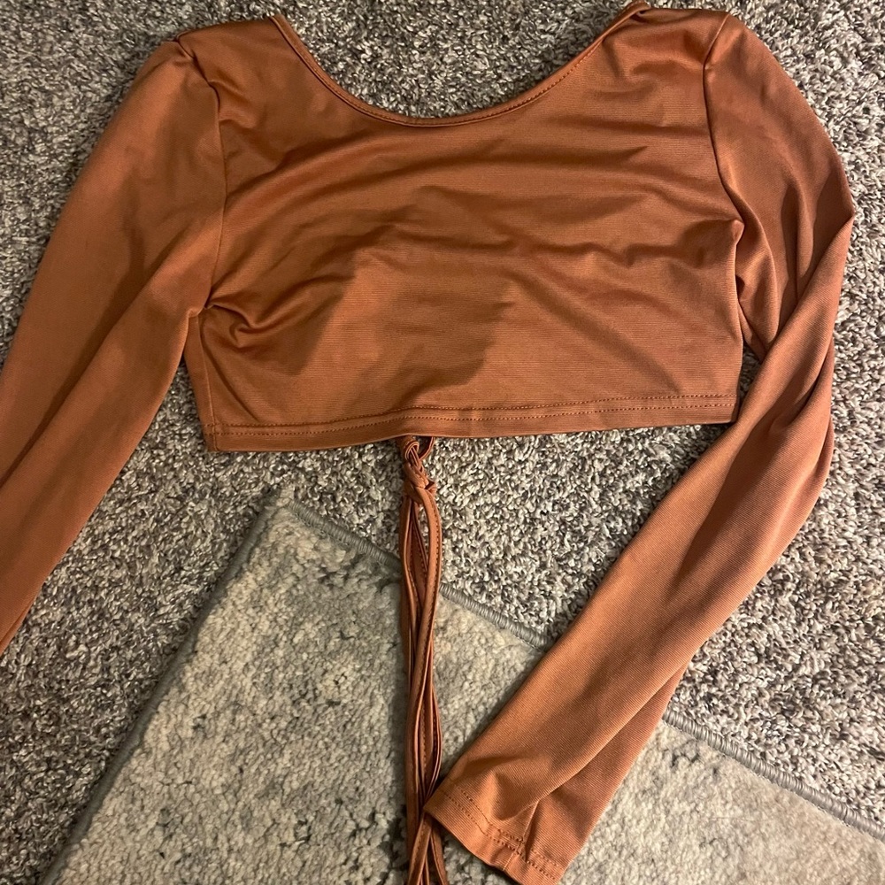 Orange tie up cropped shirt